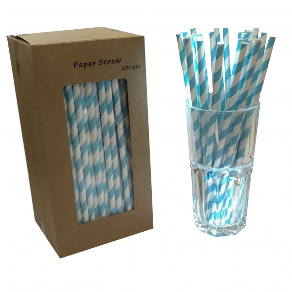 250 8" Blue & White Paper Straws